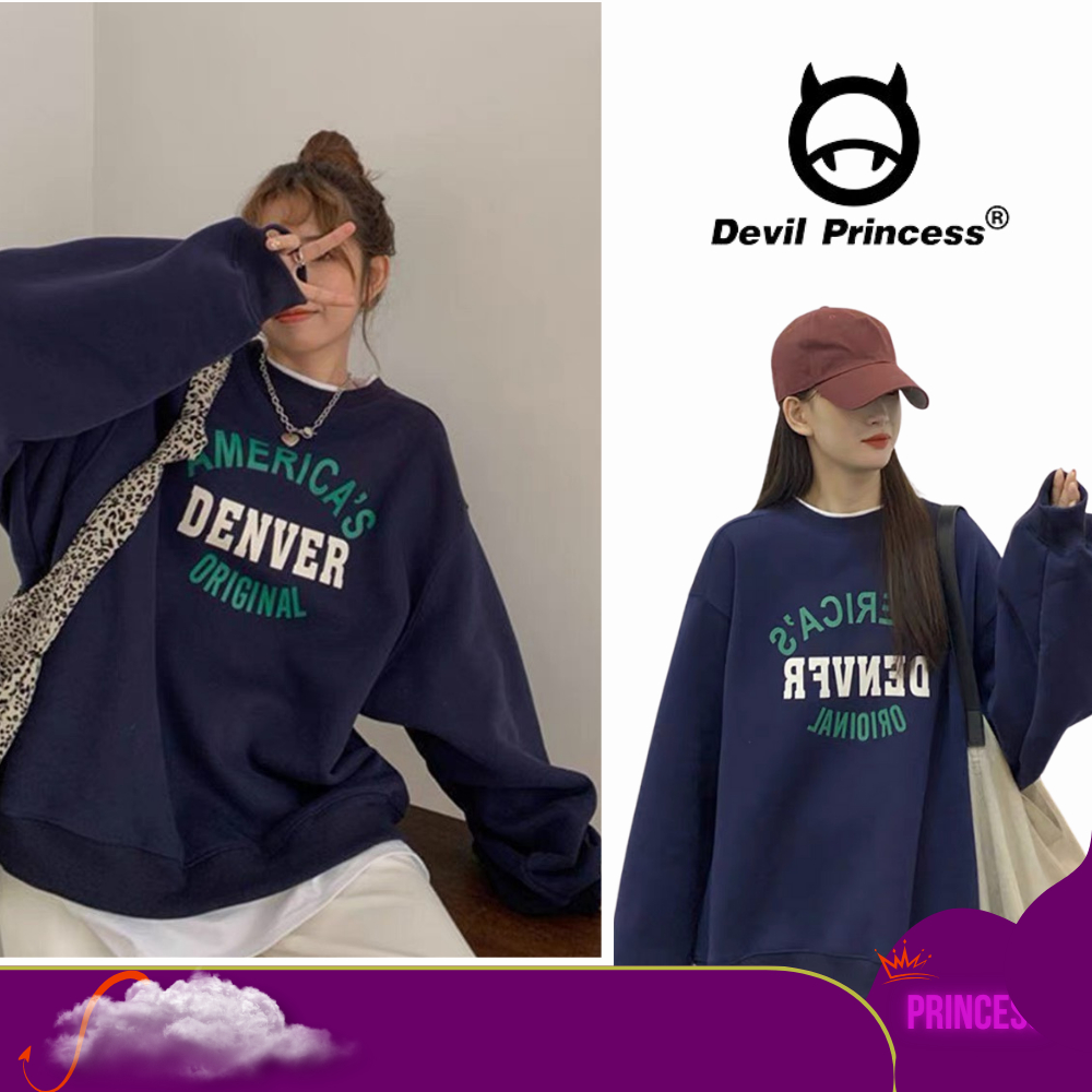 Áo sweater unisex deliz form rộng cổ tròn dáng dài basic chất nỉ cotton lót bông ấm Devil princess