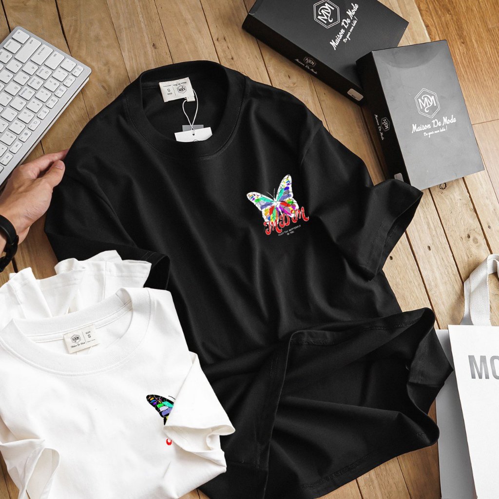 Áo Thun Nam Nữ Local Brand Họa Tiết Bướm Giả Thêu