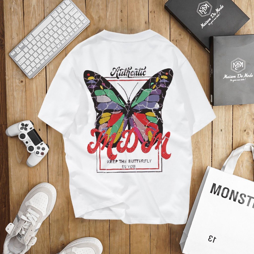 Áo Thun Nam Nữ Local Brand Họa Tiết Bướm Giả Thêu