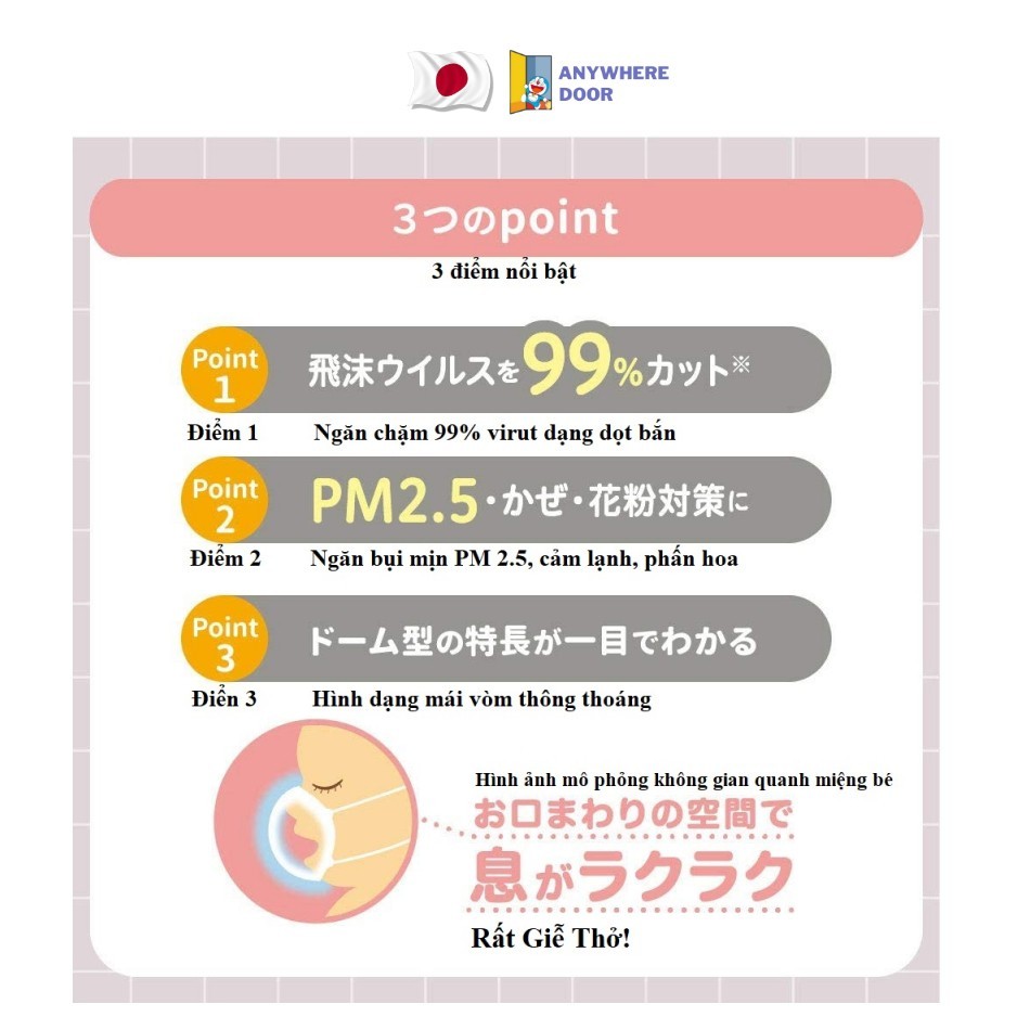 Khẩu trang cho bé, Pigeon Nhật Bản cho bé sơ sinh đến 3 tuổi , kháng khuẩn tốt