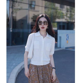 Len cardigan A1017 cúc cổ sơ mi