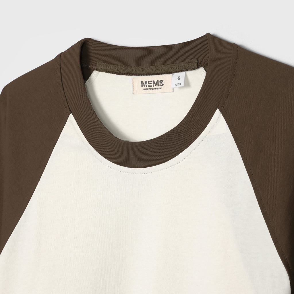 Flexible raglan Cream Brown Choco | MEMS Áo thun cotton nam nữ tay dài trơn cổ tròn áo phối màu