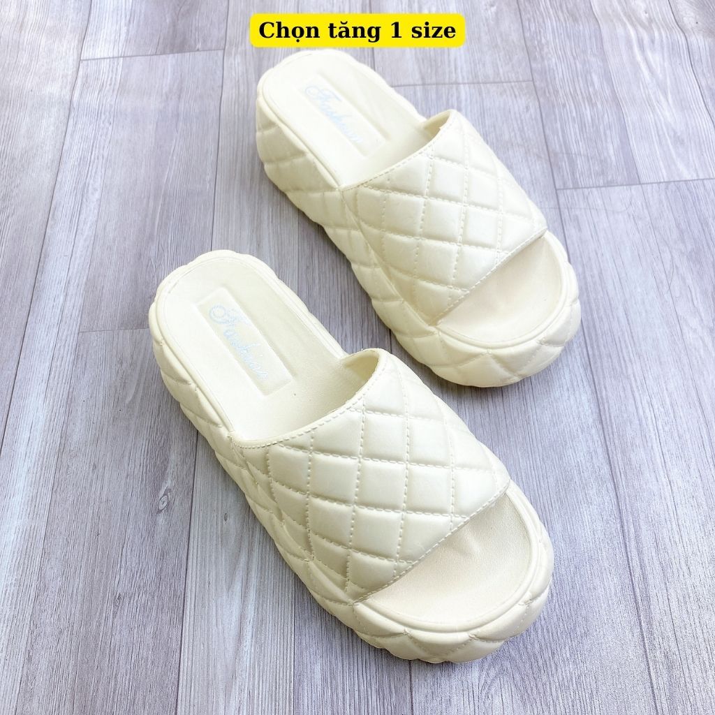 Dép bánh mì nữ quai ngang Chỉ Trần, dép quai ngang nữ đế độn 6cm Chọn tăng 1 size