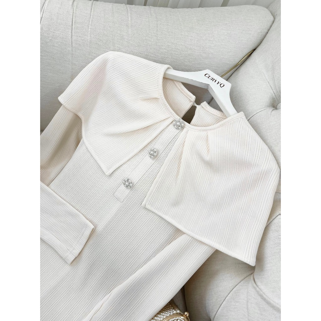 Áo Len Kem Layer Phủ Vai 3 Khuy Đá Thời Trang Thiết Kế Nữ CurvyQ