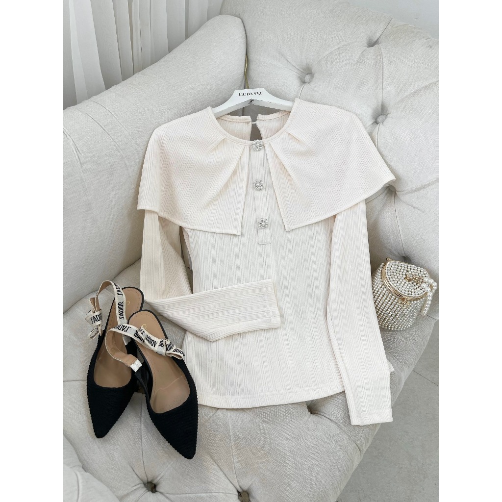 Áo Len Kem Layer Phủ Vai 3 Khuy Đá Thời Trang Thiết Kế Nữ CurvyQ