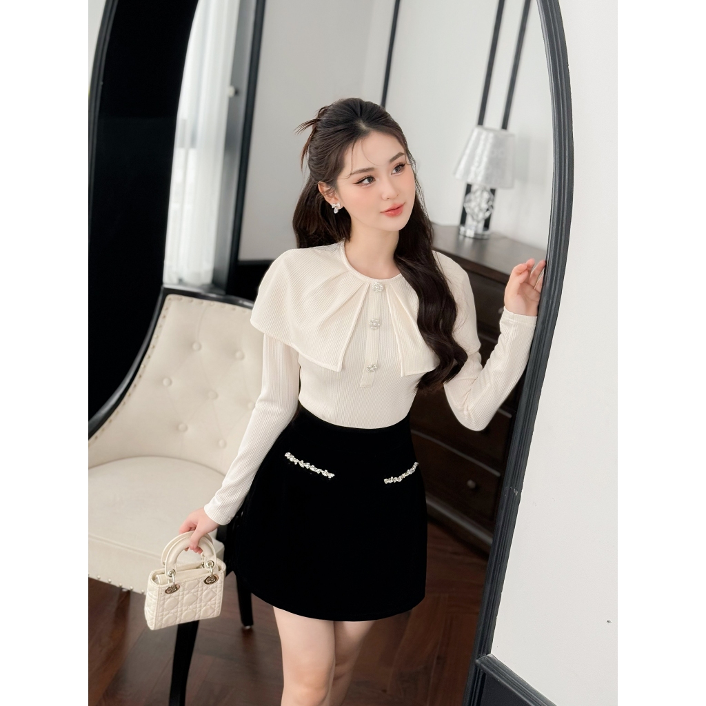 Áo Len Kem Layer Phủ Vai 3 Khuy Đá Thời Trang Thiết Kế Nữ CurvyQ