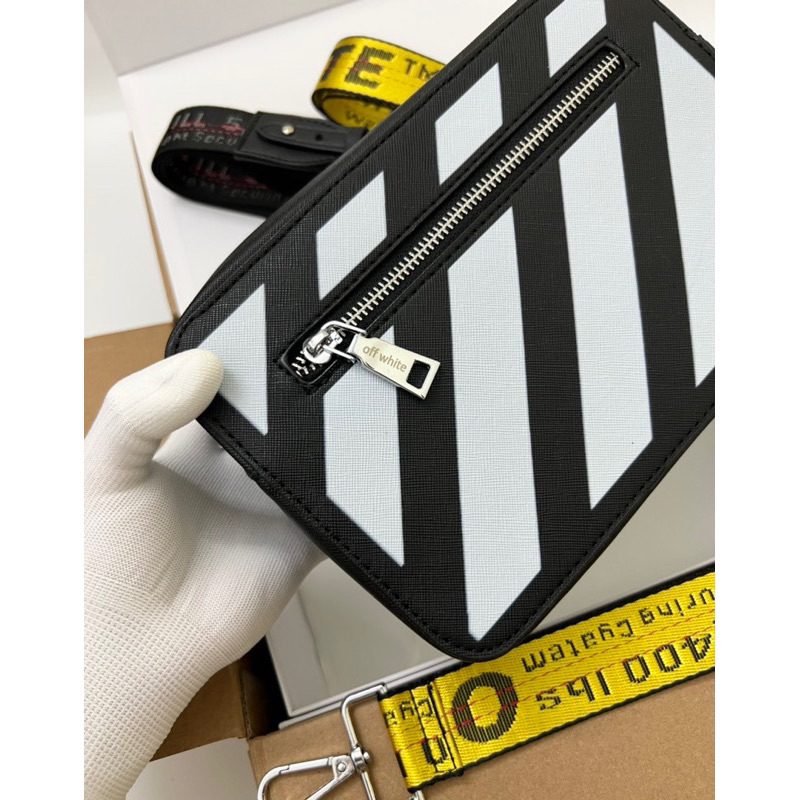 Túi Xách off White đeo chéo cá tính nam nữ phom hộp sọc trắng đen 3 dây Loại 1