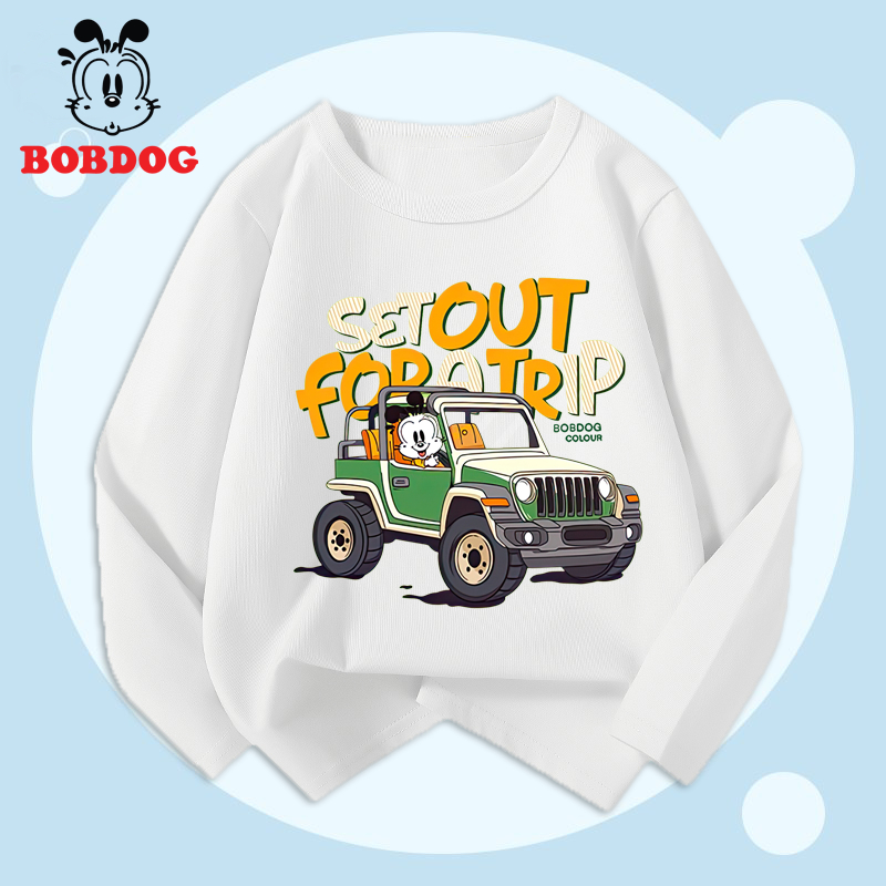Áo dài tay bé trai BOBDOG, áo thun cotton in hình nghộ nghĩnh cho bé