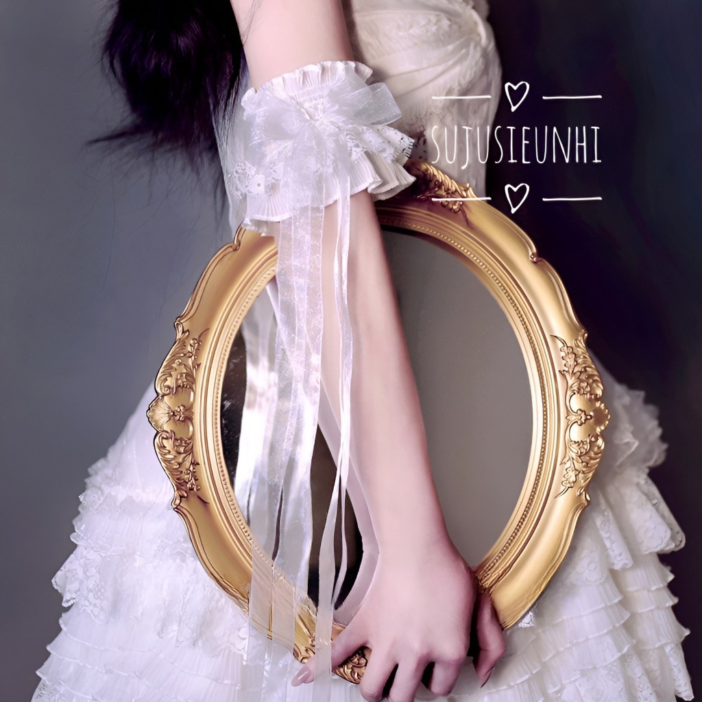 (2 màu) vòng đeo bắp tay công chúa ren đính nơ voan dài xinh xắn phong cách lolita