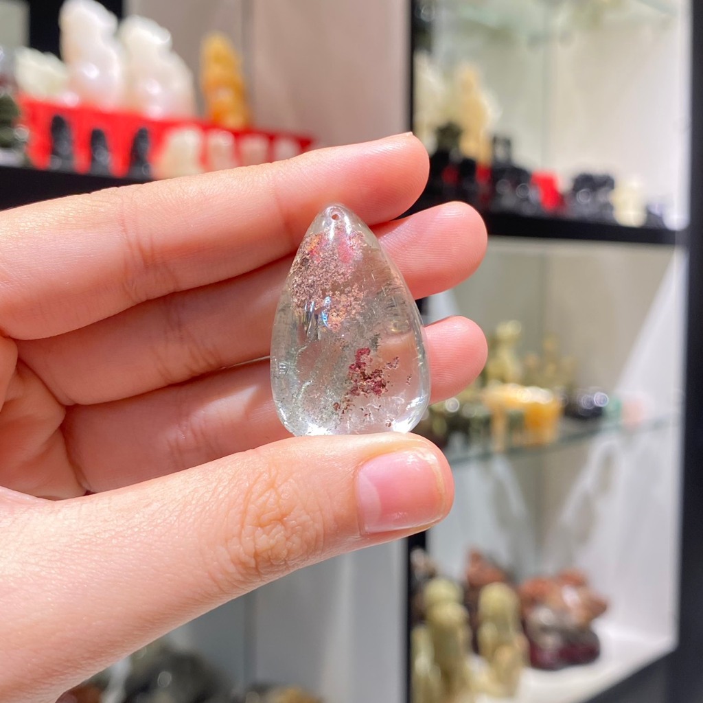 Mặt thạch anh ưu linh đỏ bọc bạc, mặt thạch anh ưu linh phong thủy S865-s4-3230