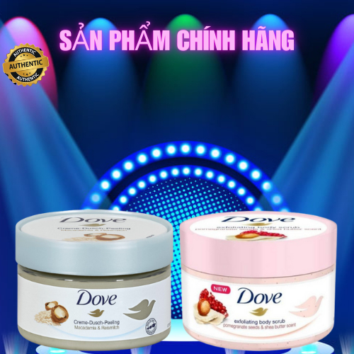 Tẩy da chết DOVE bản ĐỨC Tẩy Da Chết Toàn Thân Body DOVE Creme Dusch Peeling 225ml MACCA VÀ LỰU