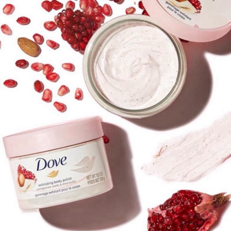Tẩy da chết DOVE bản ĐỨC Tẩy Da Chết Toàn Thân Body DOVE Creme Dusch Peeling 225ml MACCA VÀ LỰU