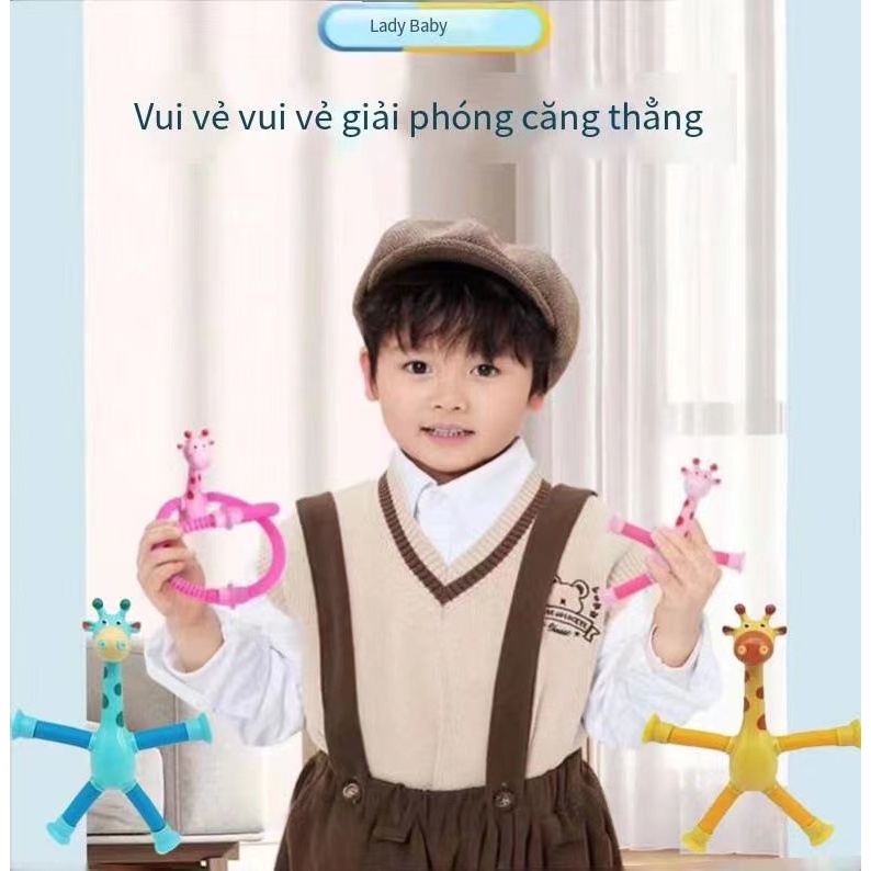 Đồ chơi kéo dài hươu cao cổ/cốc hút có thể phát sáng/nhiều hình dạng/đồ chơi giáo dục cho trẻ em