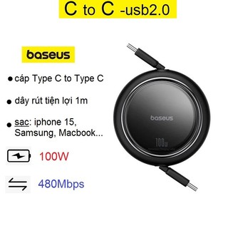 Cáp c to c dây rút baseus free2draw mini retractable sạc nhanh type c to type c 100w