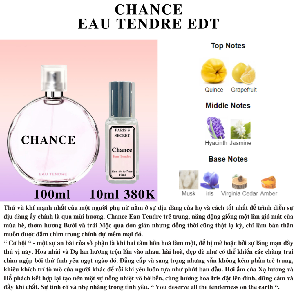 [CHÍNH HÃNG] Nước hoa nữ Chance Eau Tendre EDT (Chance hồng)
