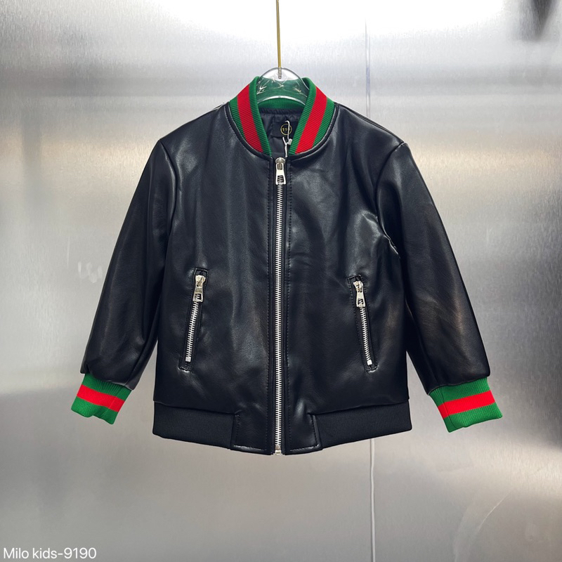 Áo Khoác da Cho Bé Trai Màu Đen Họa Tiết bo Năng Động Hàng Cao Cấp Loại 1 - Herokids