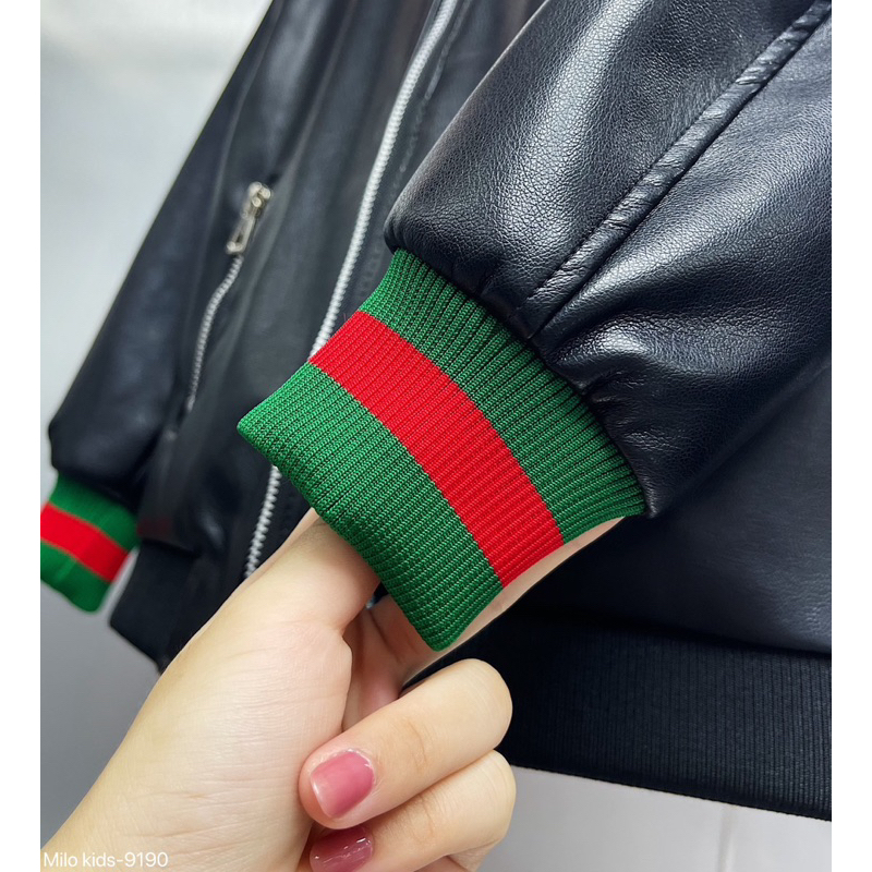 Áo Khoác da Cho Bé Trai Màu Đen Họa Tiết bo Năng Động Hàng Cao Cấp Loại 1 - Herokids