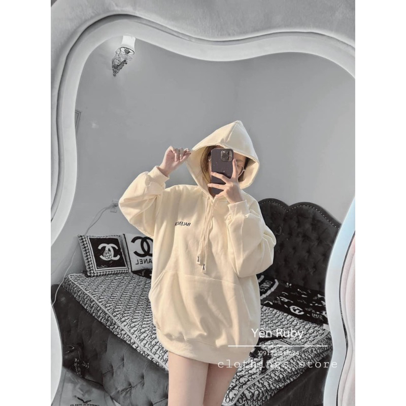 Áo hoodie mũ hai lớp in chữ BA LIN hai mặt nỉ lót bông ấm