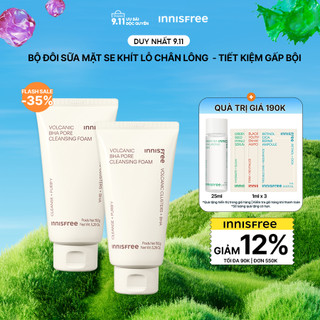 Bộ 2 Sữa rửa mặt se khít lỗ chân lông và giảm dầu nhờn Innisfree Volcanic Pore BHA Cleansing Foam 150g (NEW 2023)