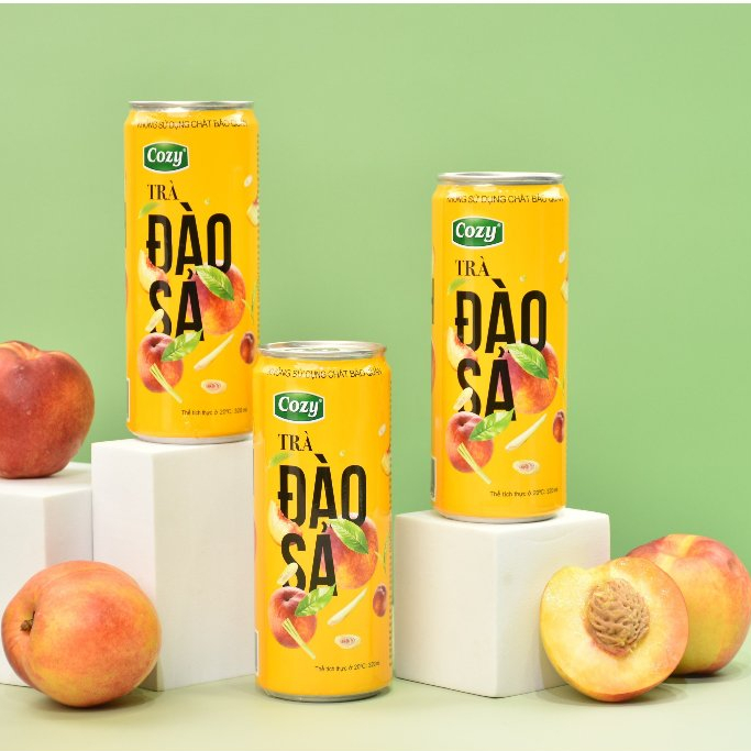 Trà Đào Sả Lon 320ml Uống Liền Cozy Lốc 6 Lon Nước Giải Khát Hương Đào Sả