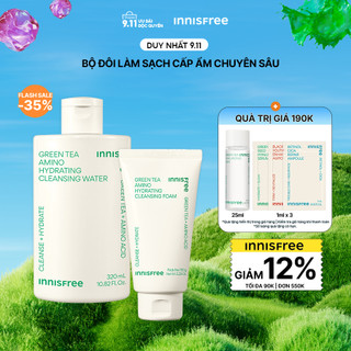 Bộ đôi làm sạch nước tẩy trang dưỡng ẩm Innisfree Green Tea Amino 320ml và Sữa rửa mặt Green Tea Foam 150g