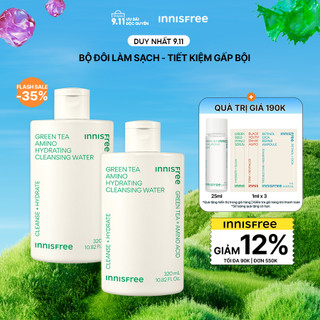 Bộ 2 Nước tẩy trang dưỡng ẩm Innisfree Green Tea Amino Cleansing Water 320ml