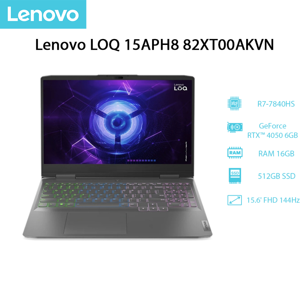 Laptop Gaming Lenovo LOQ 15APH8 82XT00AKVN R7-7840HS | 16GB | 512GB | RTX™ 4050 6GB