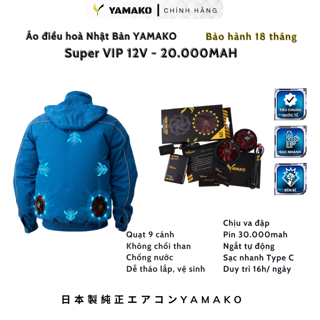 Áo Điều Hòa Nhật Bản YAMAKO, áo quạt điều hoà 9 cánh VUA BẢO HỘ