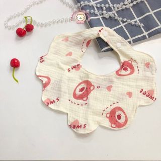 Khăn yếm xô hoa cổ tròn cho bé gái Khăn yếm xô hoa cổ tròn cho bé trai quàng cổ chất liệu xô muslin