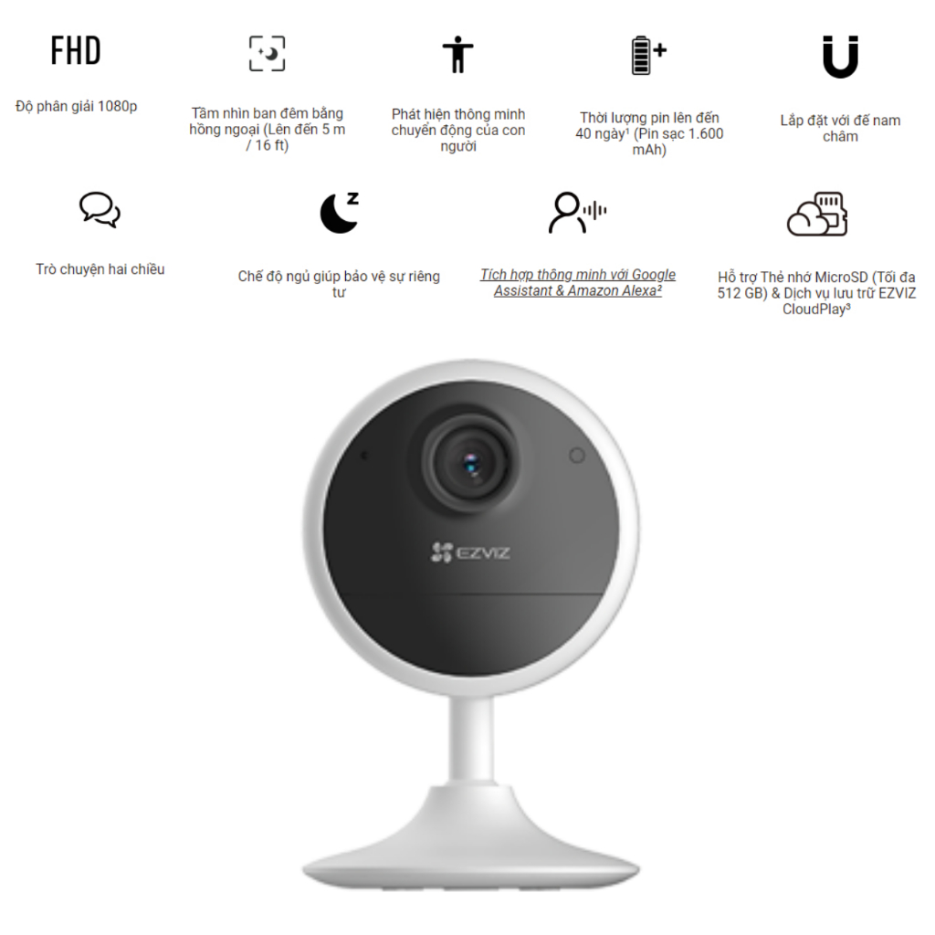 CB1 | Camera wifi dùng pin trong nhà dùng pin Ezviz CB1 Full HD 1080p,pin 1600mAh,đàm thoại 2 chiều,quay đêm hồng ngoại