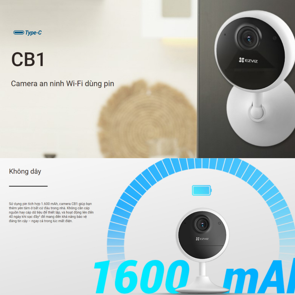 CB1 | Camera wifi dùng pin trong nhà dùng pin Ezviz CB1 Full HD 1080p,pin 1600mAh,đàm thoại 2 chiều,quay đêm hồng ngoại