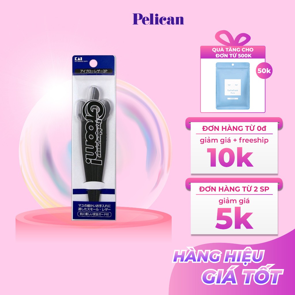 Dao cạo lông mày Kai Groom Eyebrow Razor set 3 chiếc lưỡi thép không gỉ Nhật Bản