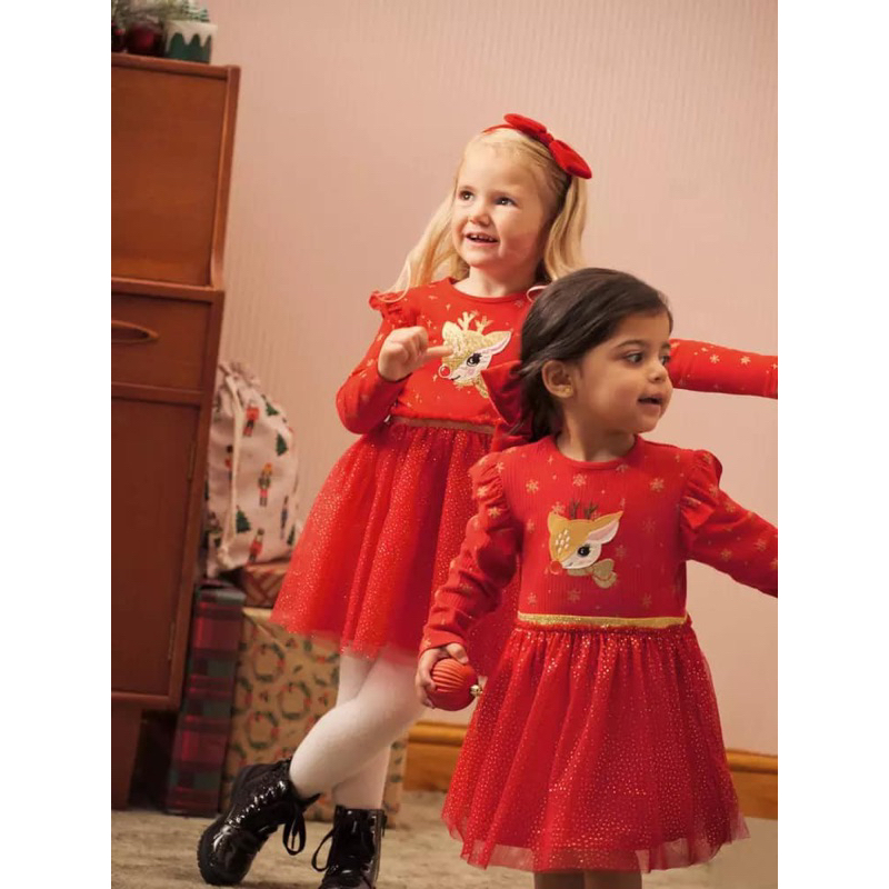 Váy ren tuần lộc prima đỏ lấp lánh sequin bé gái 08/11