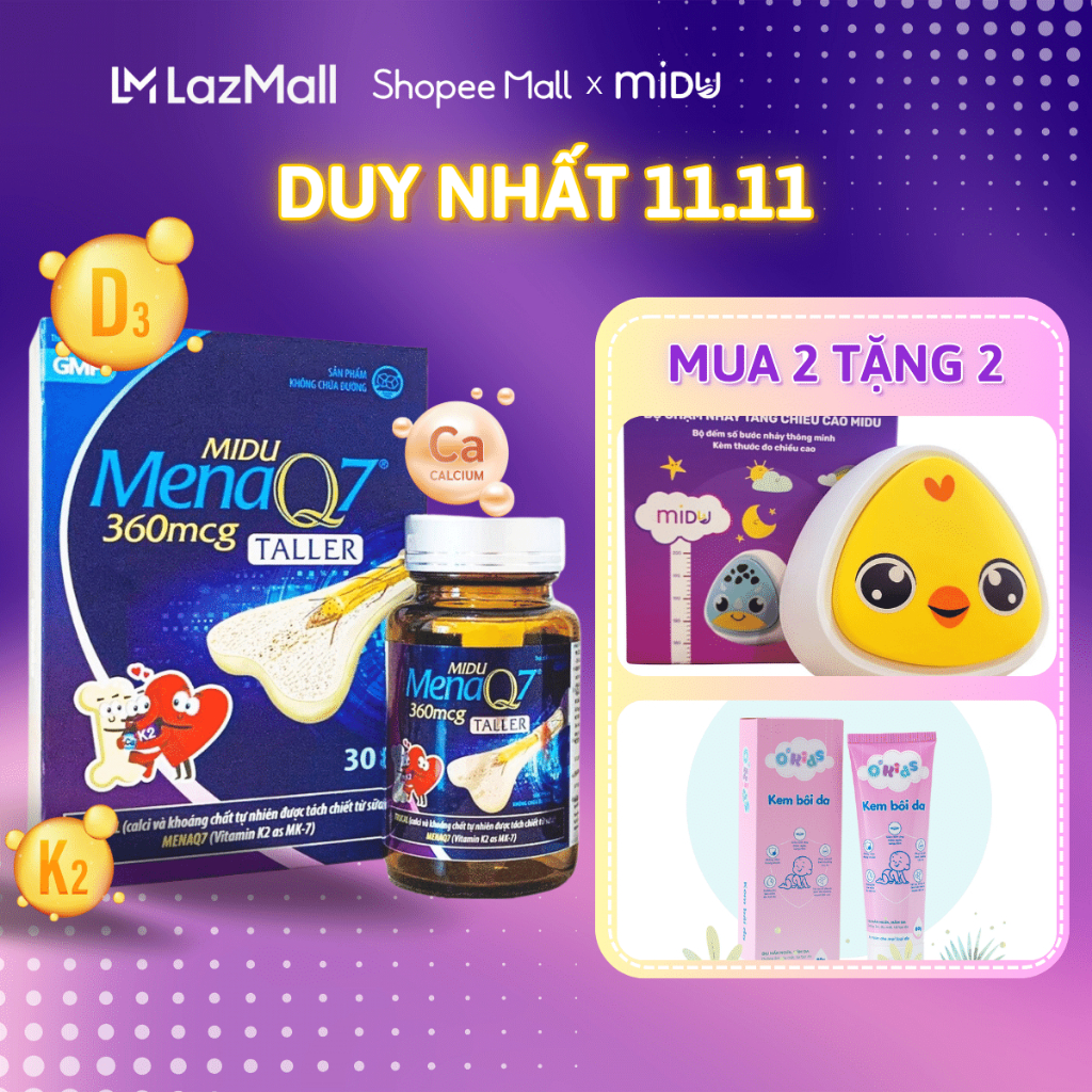 Viên uống tăng chiều cao Midu MenaQ7 360mcg hỗ trợ chắc khỏe xương và phát