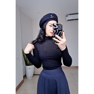 Áo giữ nhiệt thun tăm Vicci dài tay cổ cao 5p co giãn 4 chiều mặc thu đông sang chảnh màu Đen