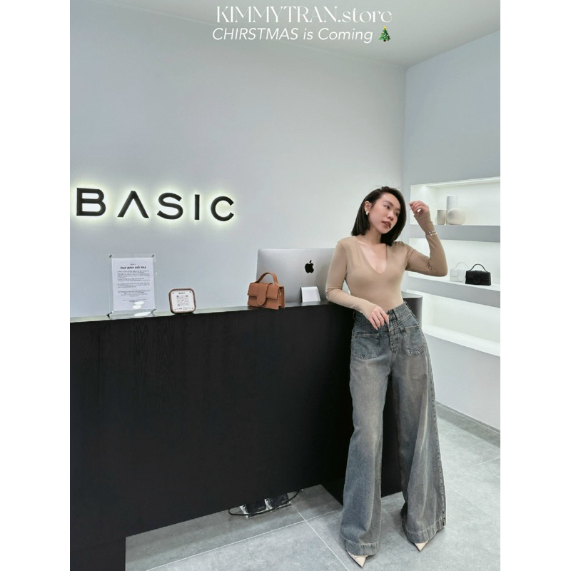 JUMSUIT PHỐI JEAN SUÔNG ỐNG RỘNG basic