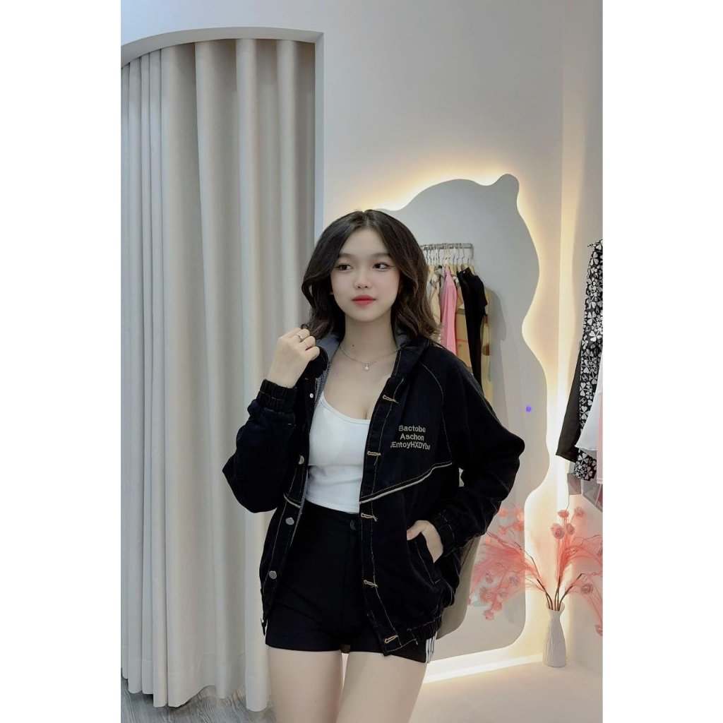 Áo Khoác Chất Liệu Jeans Chống Nắng Chống Lạnh Áo 02 Lớp Thêu D Hàng QC Loại 1 Mẫu Áo Có Nón Tiện Lợi Che Nắng Che Mưa