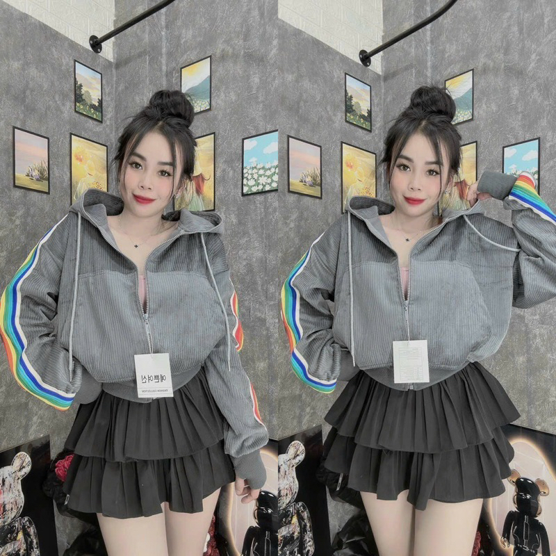 Áo Khoác Nhung Tay Sọc 7s freesize