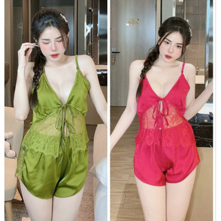 Đồ Ngủ Đồ Bộ Đùi Áo Bra có mút ngực Sexy - Chất Lụa Latin mềm Mịn Freesize
