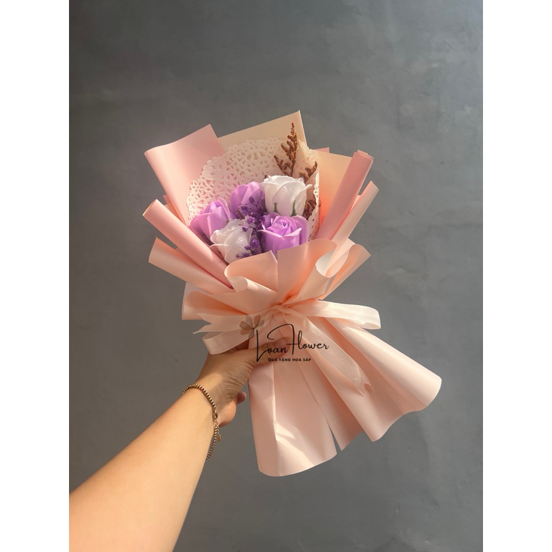 Bó hoa sáp 5 bông mix hoa cỏ tặng thiệp