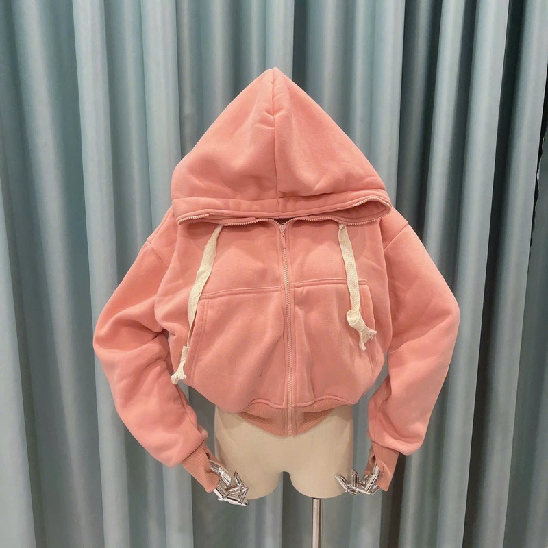 Áo Khoác Nỉ Dệt XK khóa kéo cao freesize