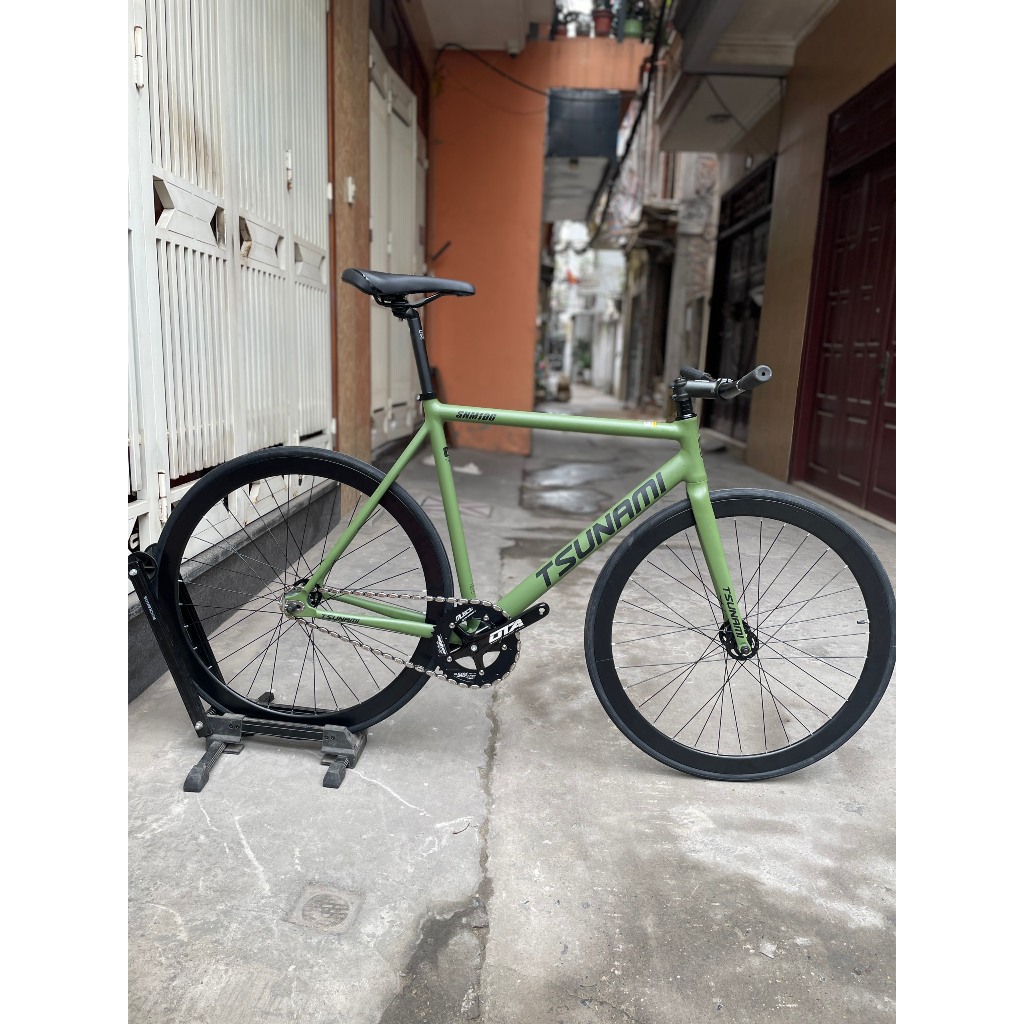 (Chat với shop trước khi đặt hàng) Xe đạp fixed gear Tsunami 100 màu xanh ghi đông thẳng mới 100%