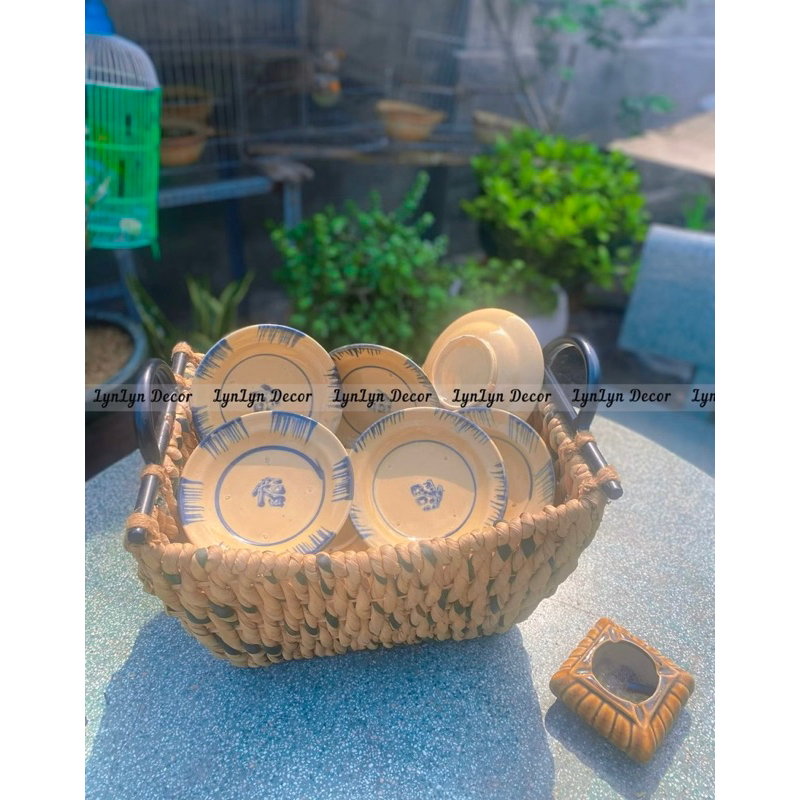 Dĩa 15cm Phếch Xanh Thường Có Chân Đinh Phong Cách Cổ Xưa