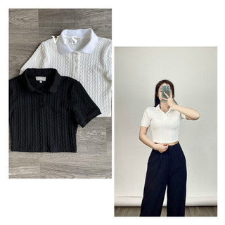 Áo croptop len cổ sơ mi