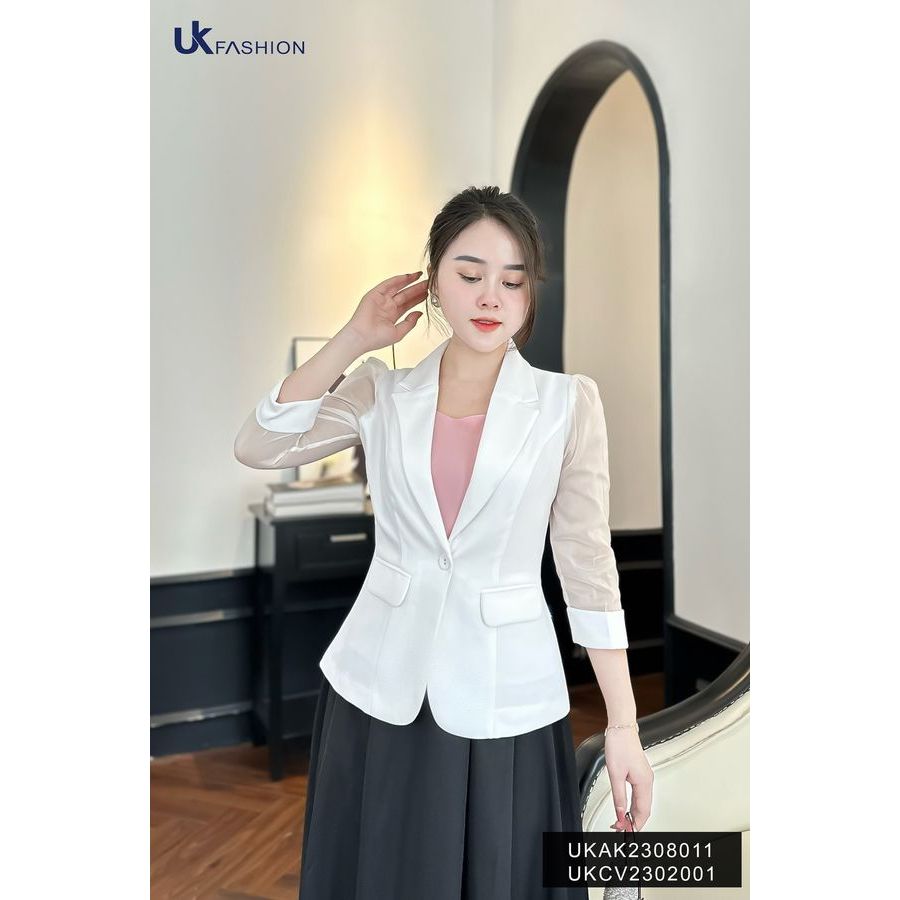 Áo Vest 1 Lớp Phối Tay Lỡ UKAK2308011 NK Fashion Thời Trang Công Sở Nữ, Sạng Trọng Chất Liệu Cao Cấp, Lên Form Đứng Dáng