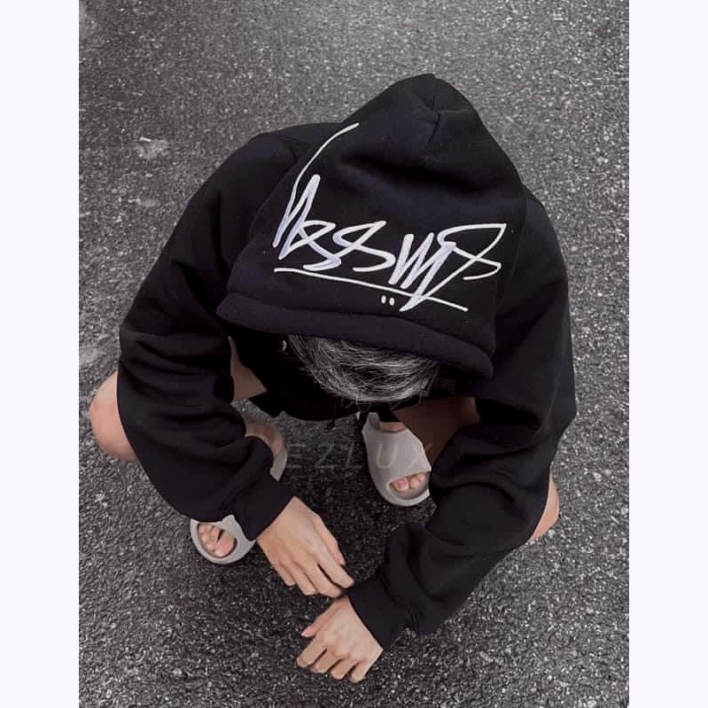 Áo hoodie stussy thêu mũ chữ kí form rộng nỉ bông nam nữ mùa đông local brand L66 HD193