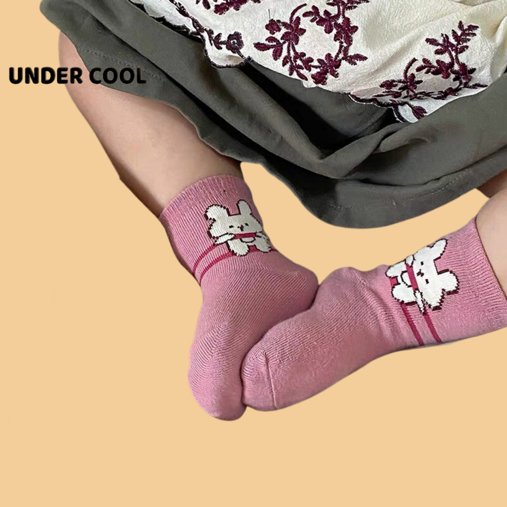 Set 5 Đôi Tất Trẻ Em Thỏ UNDERCOOL Tone Hồng Cho Bé Gái
