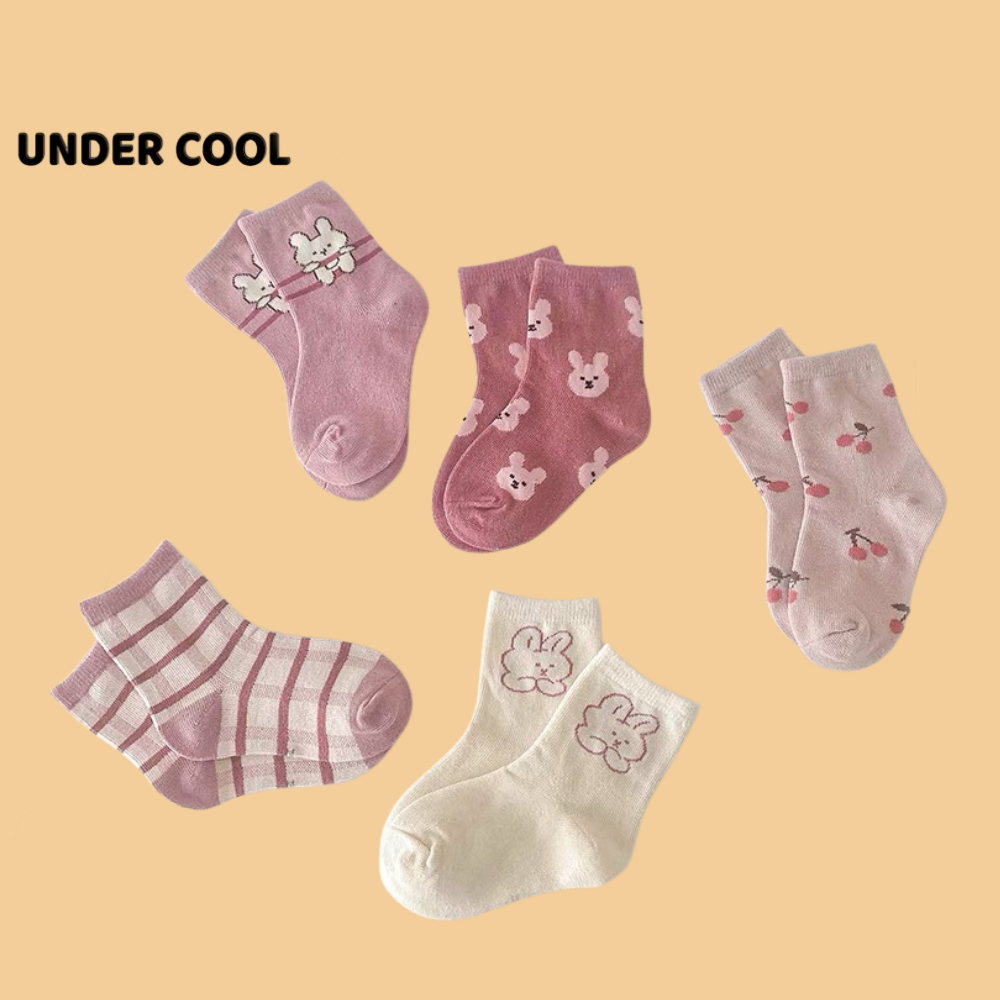 Set 5 Đôi Tất Trẻ Em Thỏ UNDERCOOL Tone Hồng Cho Bé Gái
