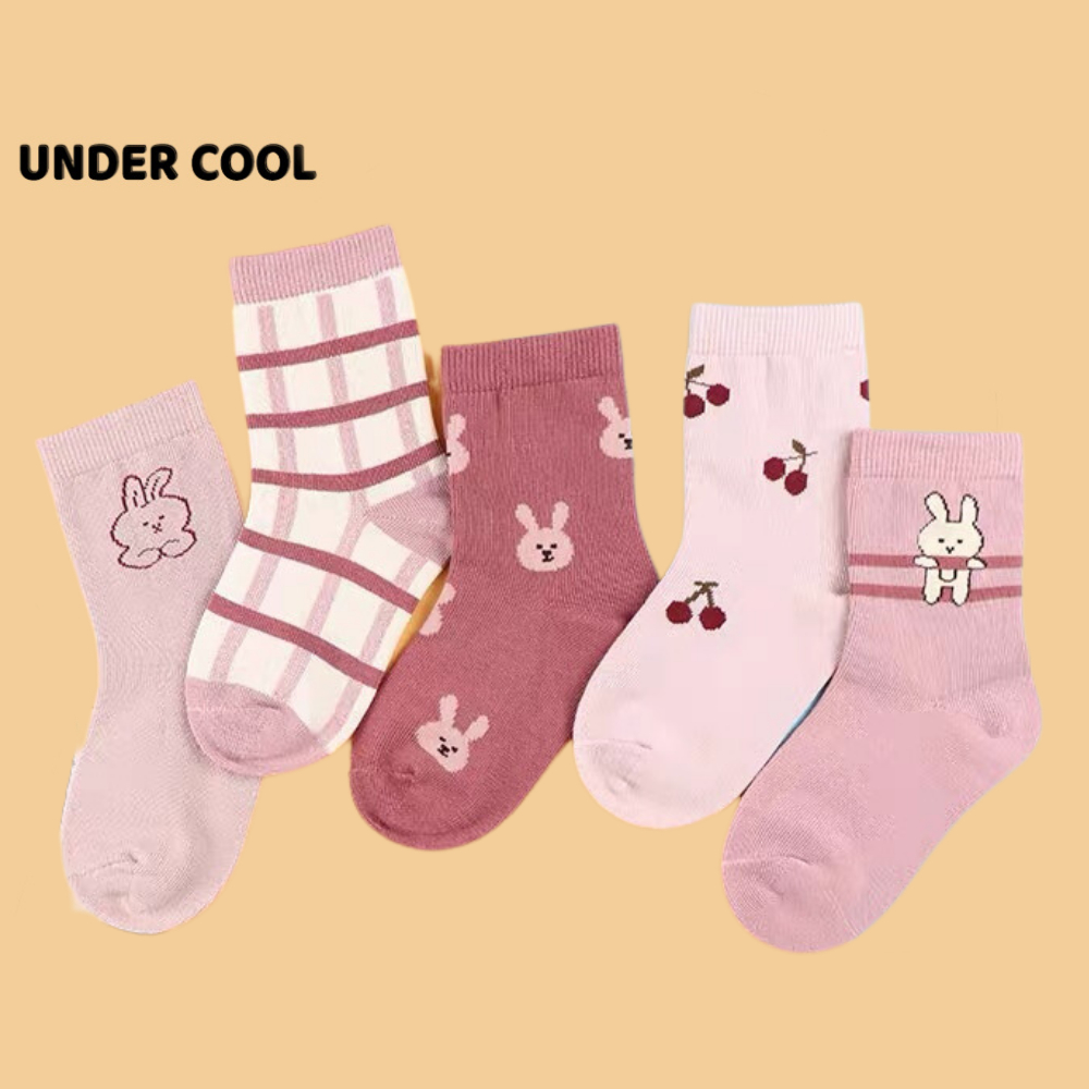 Set 5 Đôi Tất Trẻ Em Thỏ UNDERCOOL Tone Hồng Cho Bé Gái