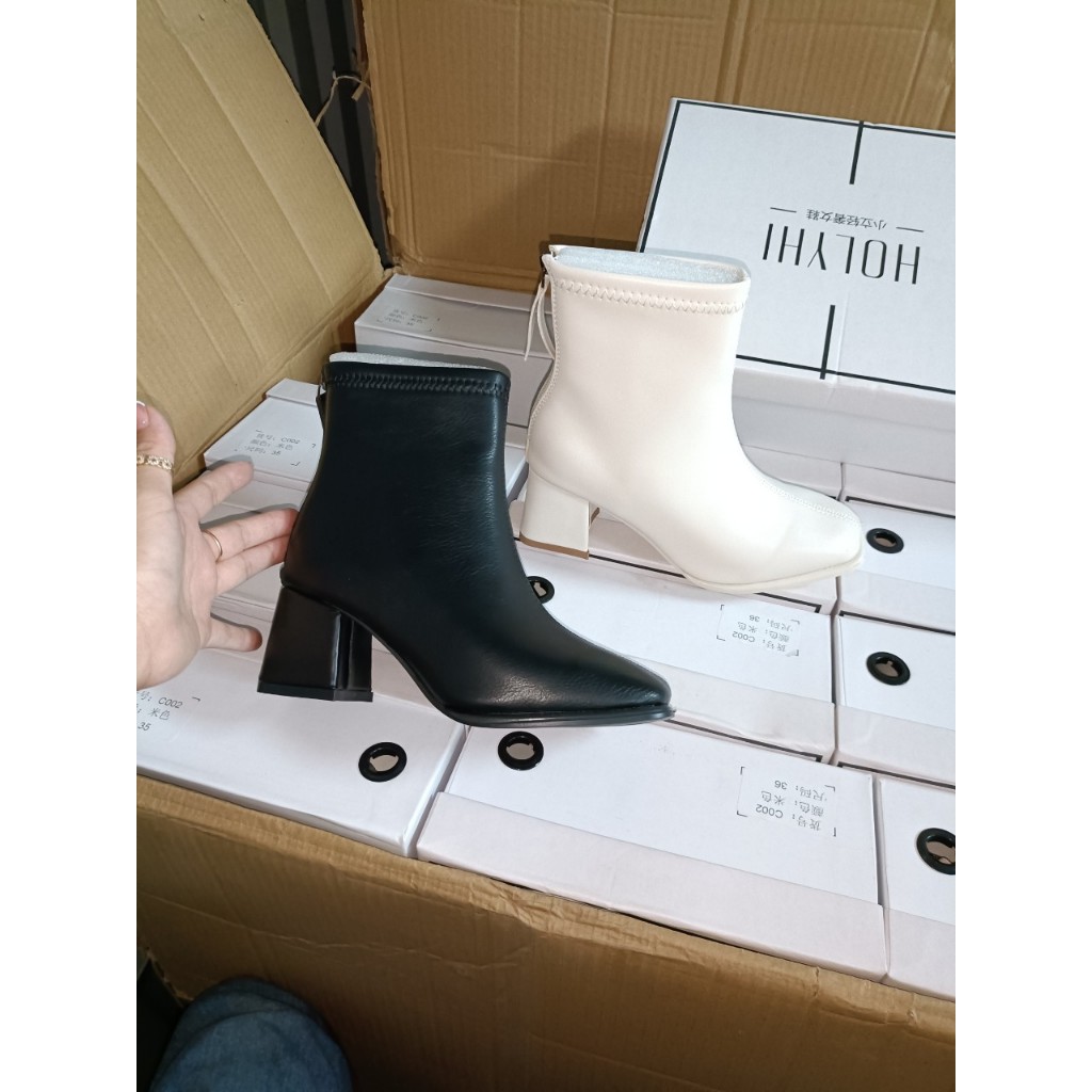 Bốt nữ da lì cao cấp gót 5cm - BT404